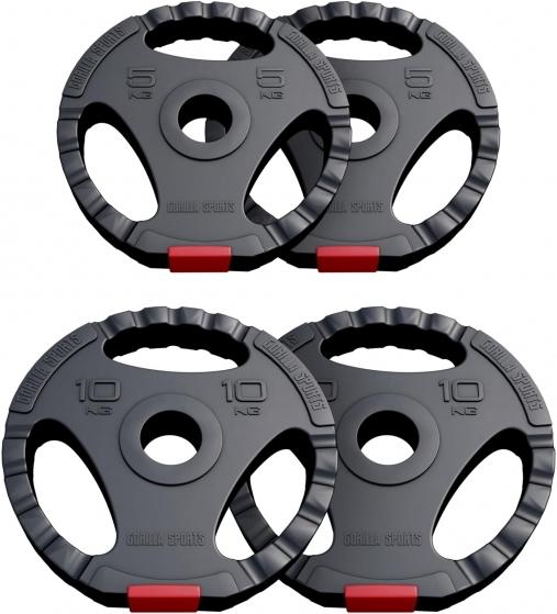 Gorilla Sports Hantelscheibenset Olympia 50/51 mm Kunststoff Gripper 30 kg (2 x 10 kg, 2 x 5 kg)