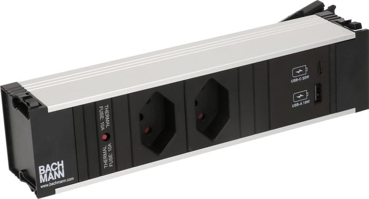Image du produit Bachmann Réglette de prises à encastrer CONI 2x T13, 1x USB A/C (2 x, Type 13, USB-A, USB-C, 0.20 m)