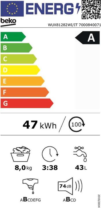 Energy Label Beko WUX81282WI/IT (8 kg, Left)