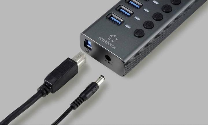 Produktbild Renkforce RF-HUB-380 8 Port USB 3.2 Gen 1-Umschalter + Hub (USB 3.0) mit Aluminiumgehäuse Silber-Sc (USB-A, 8 Ports)