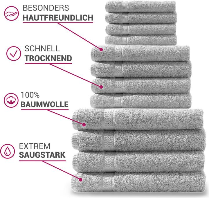 Image du produit Casativo Set de serviettes 12 pièces, 4 serviettes invitées, 4 serviettes de bain et 4 serviettes de toilette (100 x 50 cm, 50 x 30 cm, 150 x 100 cm)