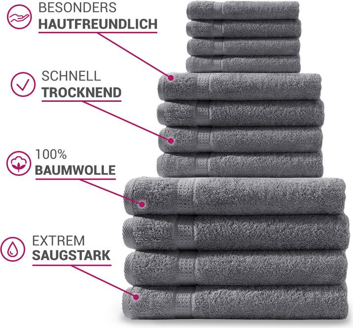 Image du produit Casativo Set de serviettes 12 pièces (100 x 50 cm, 50 x 30 cm, 140 x 70 cm)