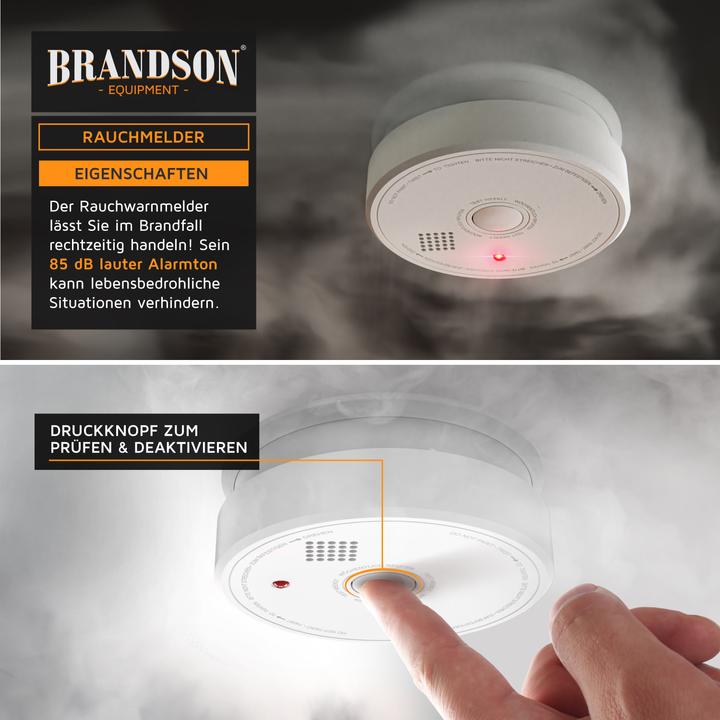 Actual product image Brandson Smoke detector, replaceable 9V block battery, Smoke Detector, LED, TÜV tested & EN14604 certified