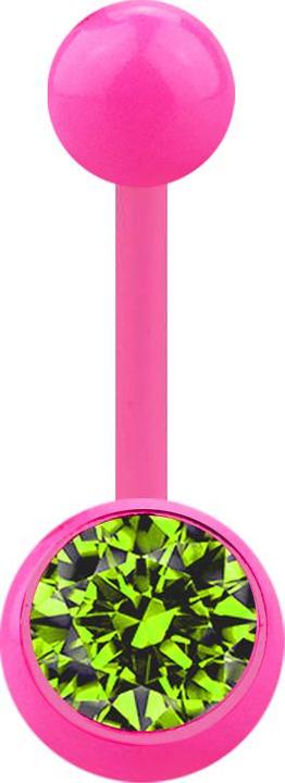 Star Piercing Banane pink mit Kugel und Kugel Kristall hellgrün (Acryl, ohne Messing)