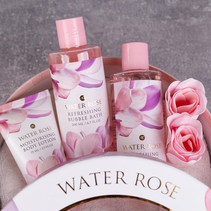 Actual product image Accentra WATER ROSE bath set in gift box, incl. 200ml shower gel, 200ml bubble bath, 75ml body lotion, 2 x (Body care set, Hair care set)
