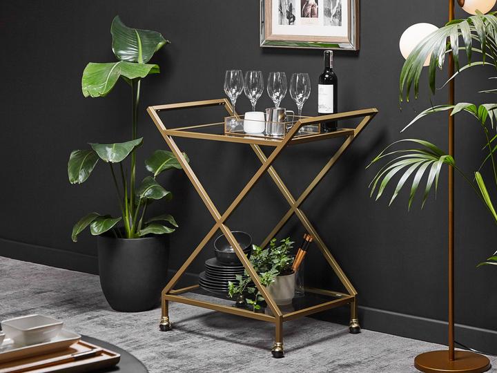 Actual product image Beliani Serving trolley metal / glass gold 2 shelves IVERA