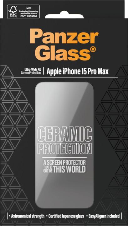 Productafbeelding PanzerGlass Keramische Bescherming voor iPhone 15 Pro Max | Ultra-Wide Fit w. EasyAligner (1 Stuk, Apple iPhone 15 Pro Max)