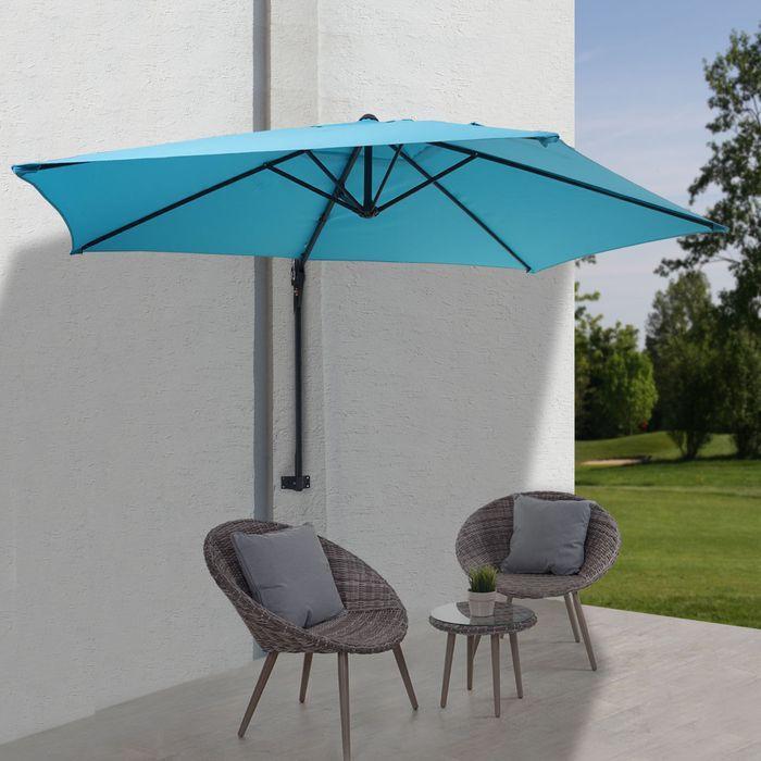Produktbild Mendler Wandschirm, Ampelschirm Balkonschirm Sonnenschirm, 3m neigbar, Polyester Alu/Stahl 9kg, türkis - 273 (3 m)