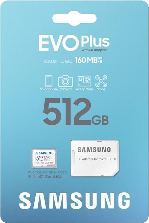 Samsung EVO Plus (512 GB, microSDXC, U3, UHS-I)
