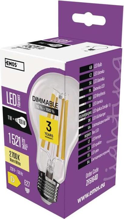 Produktbild Emos LED Lampe Filament (E27, 11 W, 1521 lm, 1 x, D)