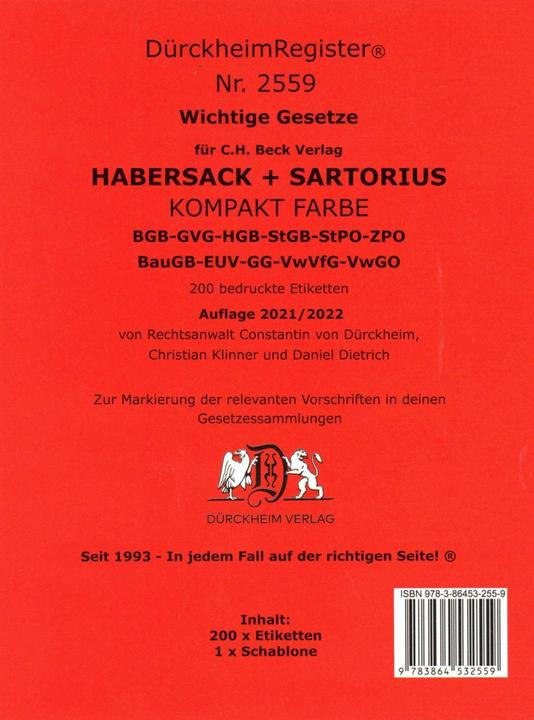 Actual product image Griffregister Nr. 2559: HABERSACK- SARTORIUS - KOMPAKT 2021/2022 (German, Constantin Dürckheim, 2019)