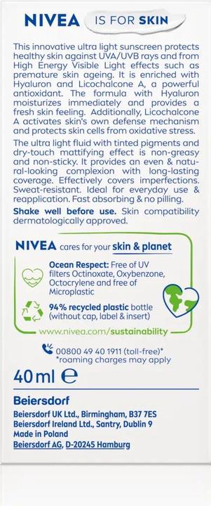 Actual product image NIVEA Sun Uv Face Special Ultra Light Daily Fluid (Sun cream face, SPF 50+, 40 ml)