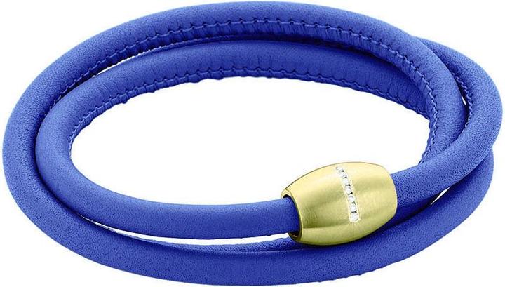 Image du produit Xen Bracelet en cuir bleu avec fermeture magnétique 7 brillants dorés à l'or jaune - longueur au choix (53 cm, Cuir et acier inoxydable)