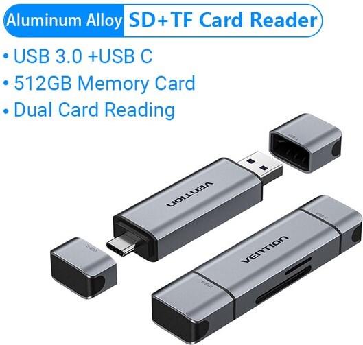 Immagine prodotto Vention Lettore di schede 2-in-1 USB 3.0 A+C - grigio (USB-C 3.2 Gen 1)