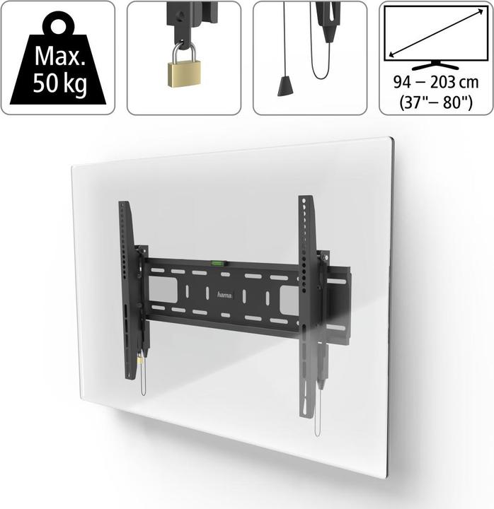 Produktbild Hama TV-Wandhalterung, starr, Diebstahlschutz, 203 cm (80") bis 50 kg (Wand, 90", 50 kg)