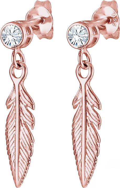Elli Ohrringe Feder Boho Hippie Kristalle Silber (Glaskristall, 925er Silber)