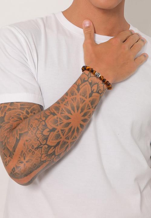 Immagine prodotto Kuzzoi Bracciale con pietre preziose, teschio (23 cm, Occhio di tigre, Argento 925, Plastico)