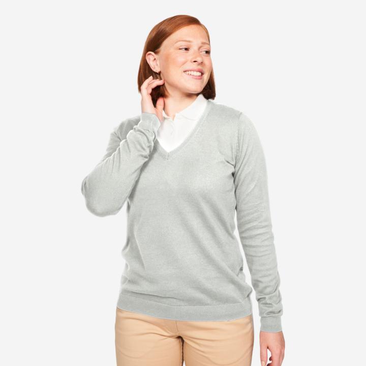 Inesis Damen Golf Pullover V-Ausschnitt Baumwolle - CW 100 grau