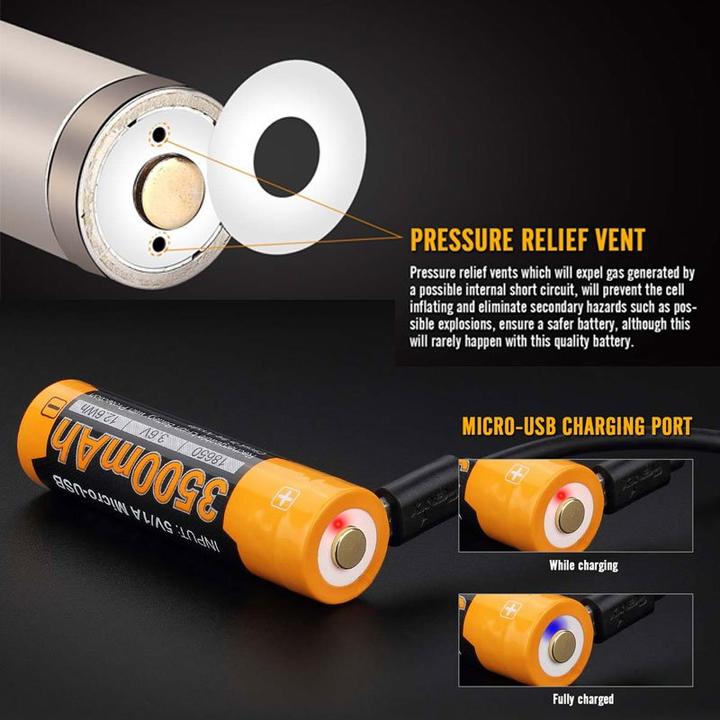 Actual product image Fenix Akku 18650 geschützt mit USB Ladefunktion, mit AccuSafe