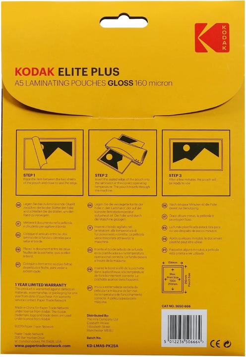 Image du produit Kodak Film de plastification A5 25 pièces, 160 microns, brillant (A5, 25 pièce(s), 160 µm)