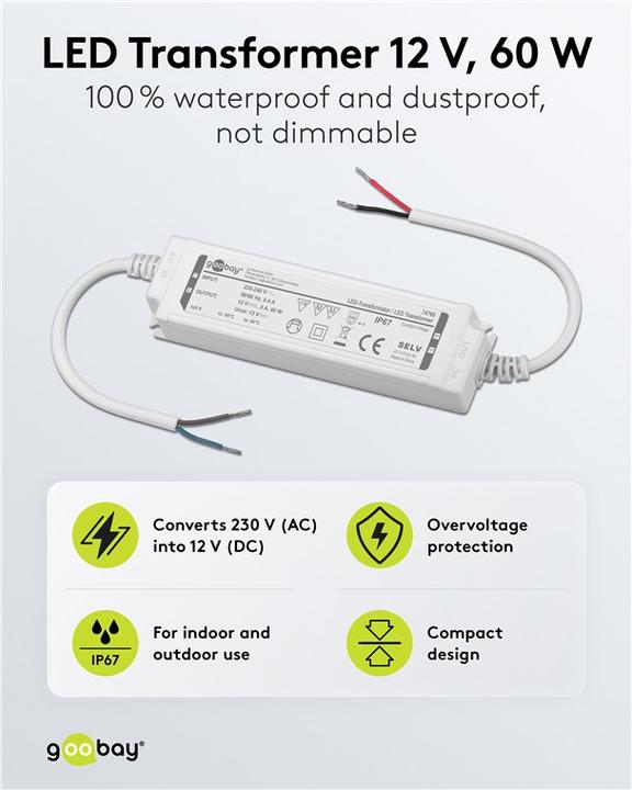 Actual product image Goobay LED-Trafo 12 V DC, 60 W, IP67