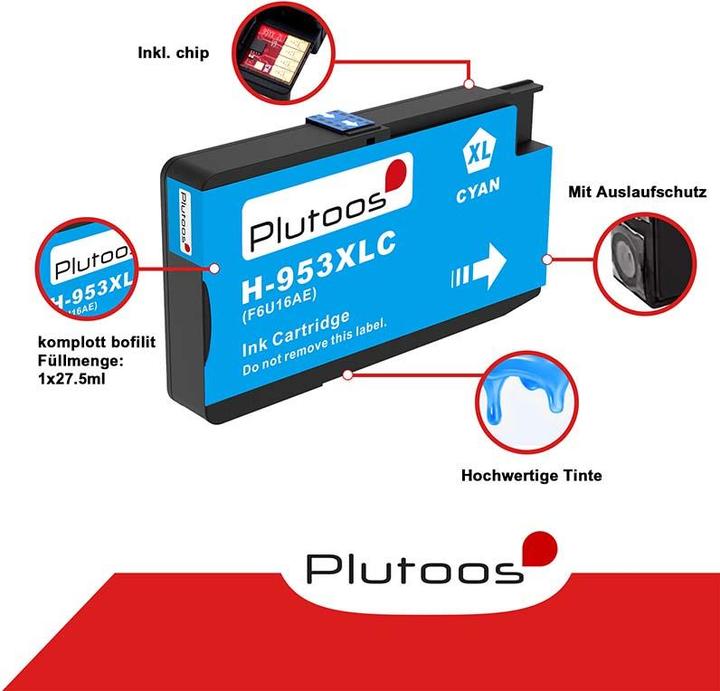 Actual product image Plutoos HP 953XL Cartridges XXL compatible, set of 4 colours (C, M, Y, BK)