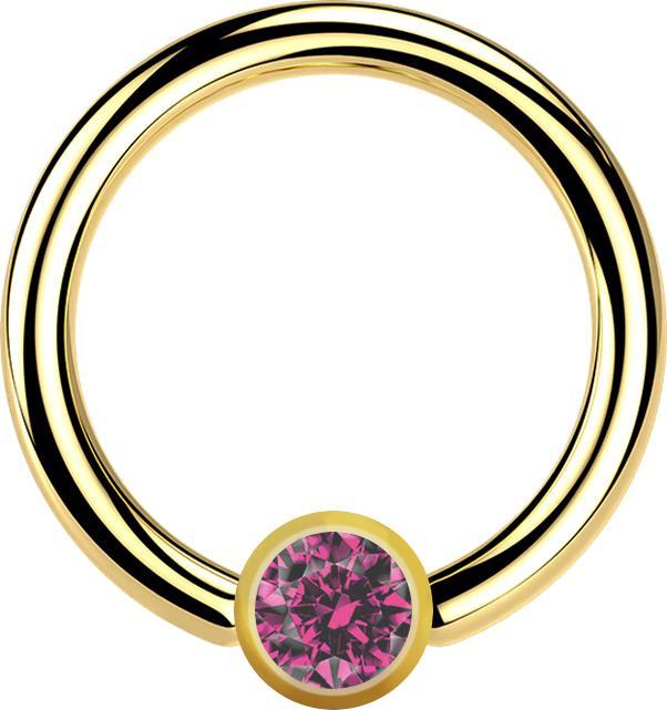 Star Piercing Micro Ball Closure Ring vergoldet mit Kugel Kristall pink (Chirurgenstahl 316L, ohne Messing)