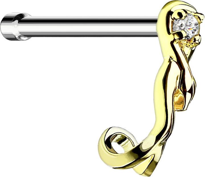 Immagine prodotto Star Piercing Borchia da naso diritta in serpente placcato oro con cristallo (Ottone, Acciaio chirurgico 316L)