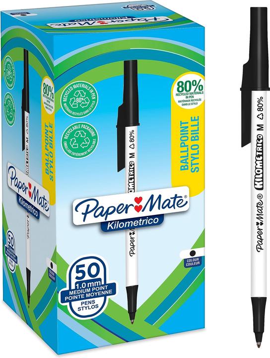 Produktbild Paper Mate Kugelschreiber Kilometrico Reycled M schwarz 50er Faltschachtel (Schwarz, 50 x)