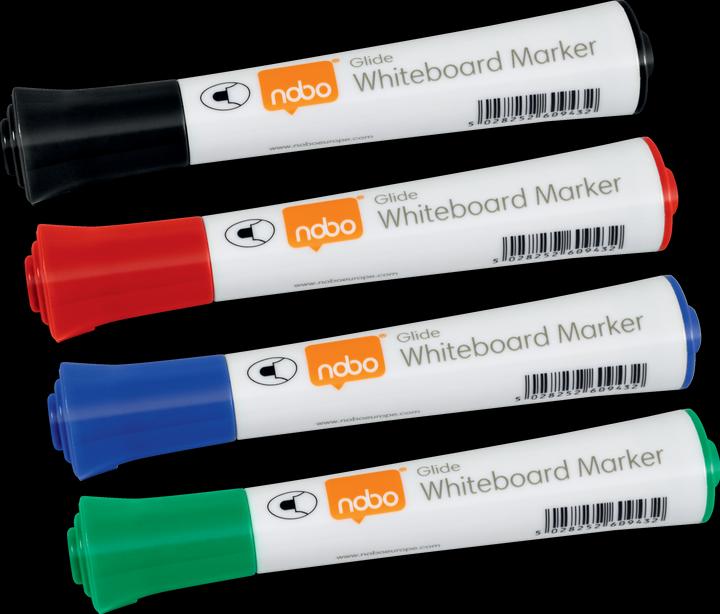 Produktbild Nobo Glide Boardmarker sort. (4) (grün und schwarz, Blau, sortiert: je 1 Stück in rot, 3 mm, 4 x)