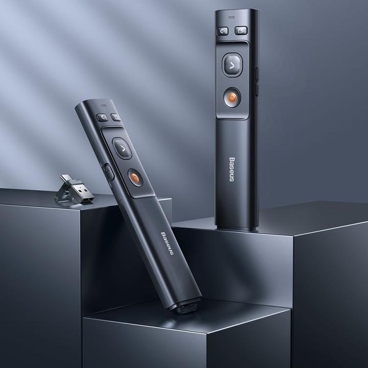 Actual product image Baseus Orange Dot Multifunctional remote control for presentation, with a red laser pointer - grey