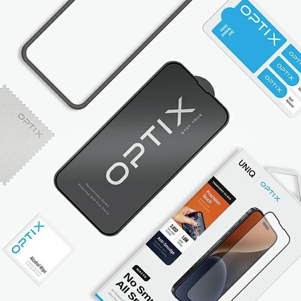 Produktbild Uniq Optix Matte iPhone 15 Pro Max 6.7" matowe szkło hartowane z aplikatorem (1 Stück, Apple iPhone 15 Pro Max)