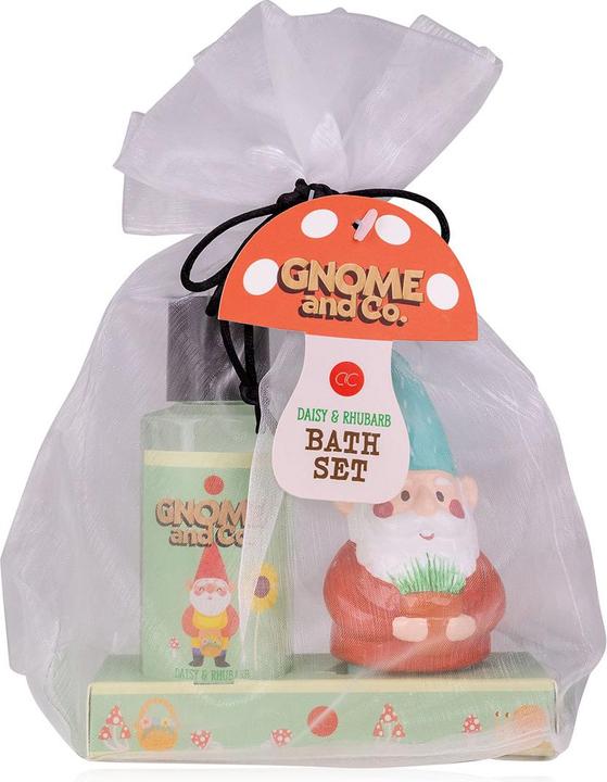 Accentra Badeset GNOME & CO. in Organzabeutel, inkl. 100ml Duschgel, Keramik-Gartenzwerg, Duft: Daisy & Rhuba (Körperpflegeset)
