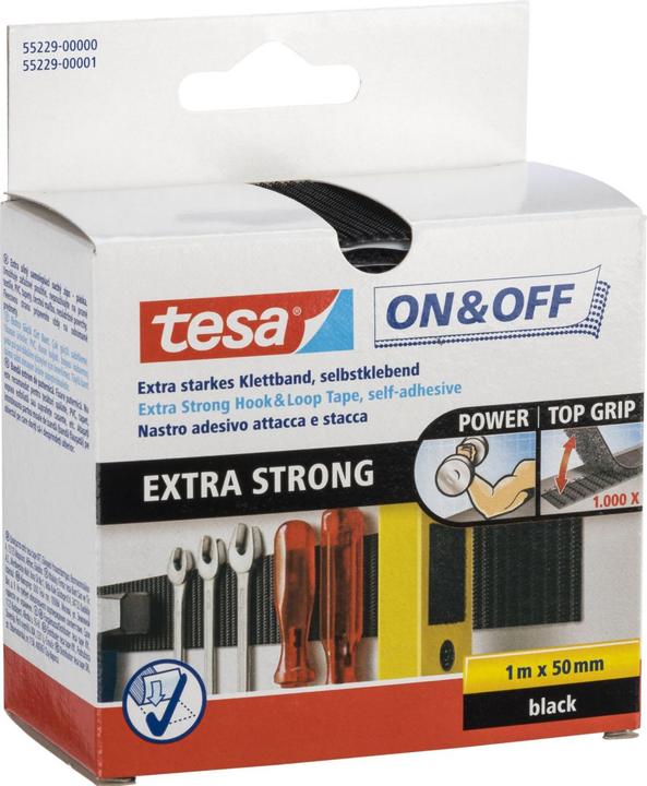 Produktbild tesa On&Off Klettband, selbstklebende Klettstreifen (50 mm)