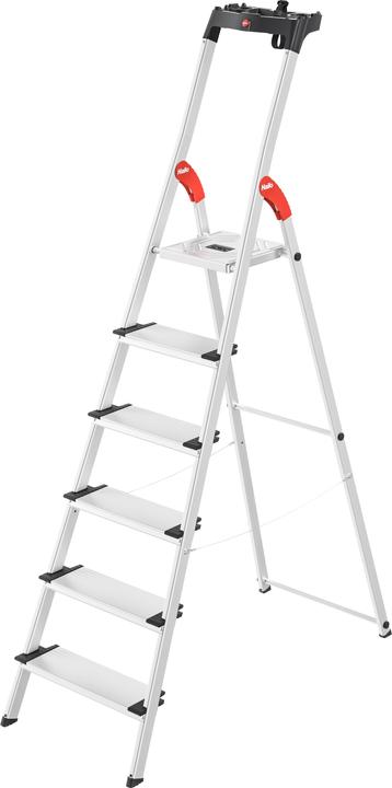 Hailo L80 ComfortLine, escabeau de sécurité en aluminium, 6 marches (Échelle deux plans, 116 cm)