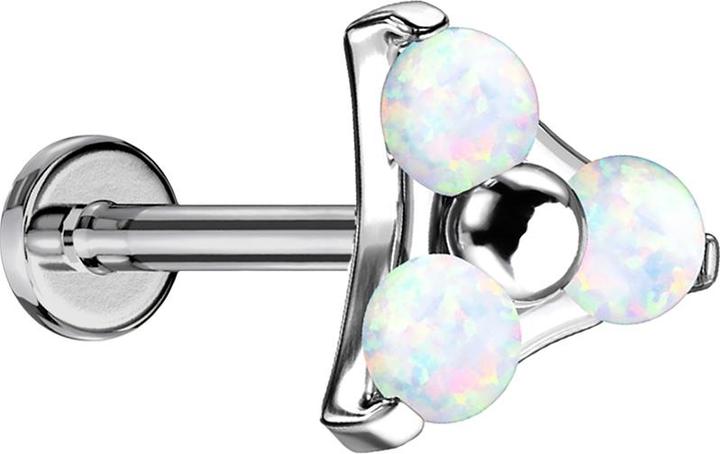 Actual product image Star Piercing Micro Threadless Labret silver triangle three opals white (without brass, Titanium G23)