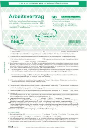 Produktbild Rnk Verlag Vordruck "Arbeitsvertrag Teilzeit-Besch„ftigte" (10 x)