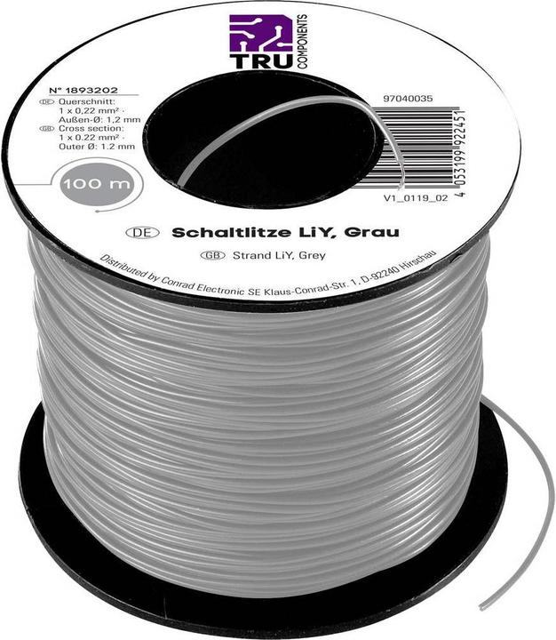 Actual product image Tru Components Stranded wire LiY 1 x 0.22 mm² Yellow 15 (100 m)