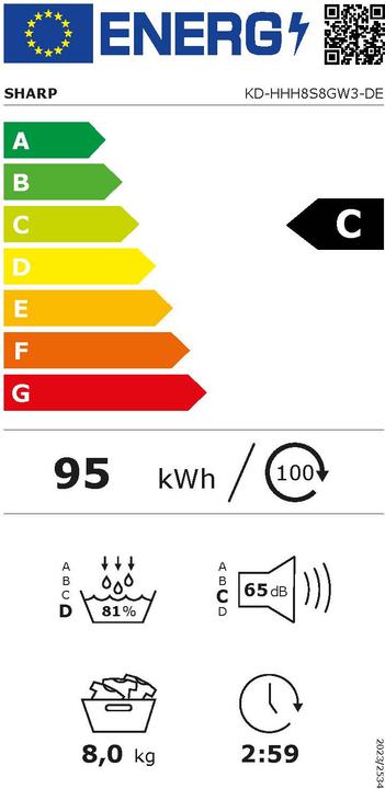 Energy Label Sharp KD-HHH8S8GW3-DE (8 kg, Right)