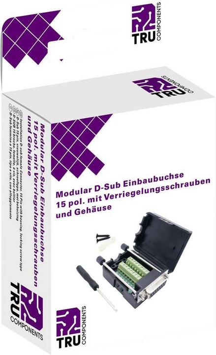 Produktbild Tru Components Modular D-Sub Einbaubuchse 15 pol. mit Verriegelungsschrauben und Gehäuse