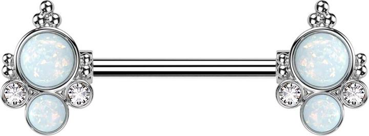 Star Piercing Barbell silber mit zwei zwei Opale weiss zwei Kristalle silber (Messing, Chirurgenstahl 316L)