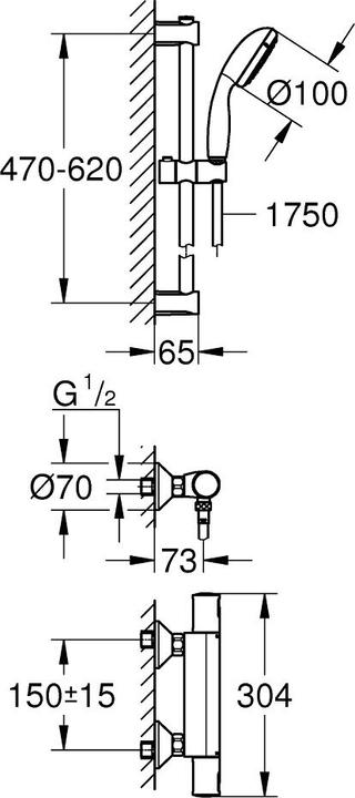 Produktbild Grohe Precision Start Thermostatische Douchekraan - Met Vitalio doucheset - 15 cm hartafstand (15 cm)