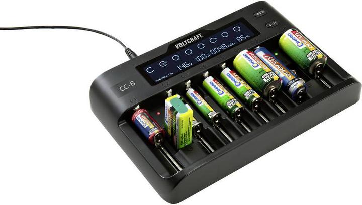 Actual product image Voltcraft CC-8 Round Cell Charger (1 pcs., 10340, 14500, 16340, 17500, 18490, 18500, 18650, 21700, 22650, 26500, 26650, Sub-C, A, 9V Block, AA, AAA, Chargers without battery)