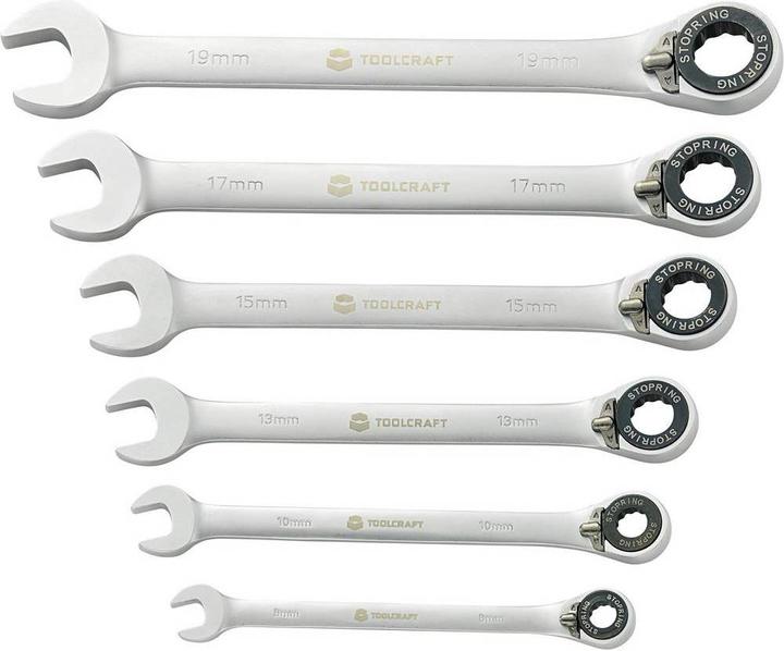 Produktbild Toolcraft Gabel-/Ratschenschlüssel-Satz umschaltbar 6tlg (8 mm, 10 mm, 13 mm, 15 mm, 17 mm, 19 mm)
