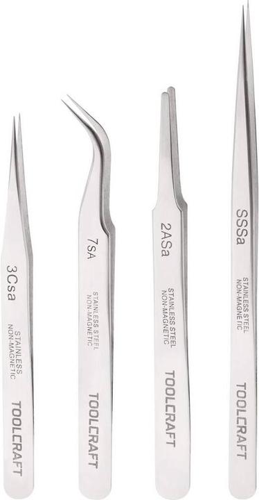 Toolcraft Edelstahl-Pinzetten-Set 4tlg