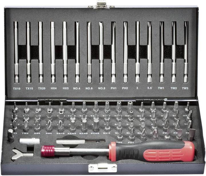 Toolcraft Jeu d'embouts (TX6-TX40, C1/C2/C3, SQ 0/01/02/03, TW1, TW2, TW3, TW4, TS 6/8/10, XZN 5/6/8, 4-10, PH0, PH1, PH2, PH3, PZ0, PZ1, PZ2, PZ3, Fente 3/5.5/7, Tri-wing 1", Tri-wing 2", Tri-wing 3", Clé à griffe 4/6/8, Six pans creux 4/5, TX10, TX15, TX20)