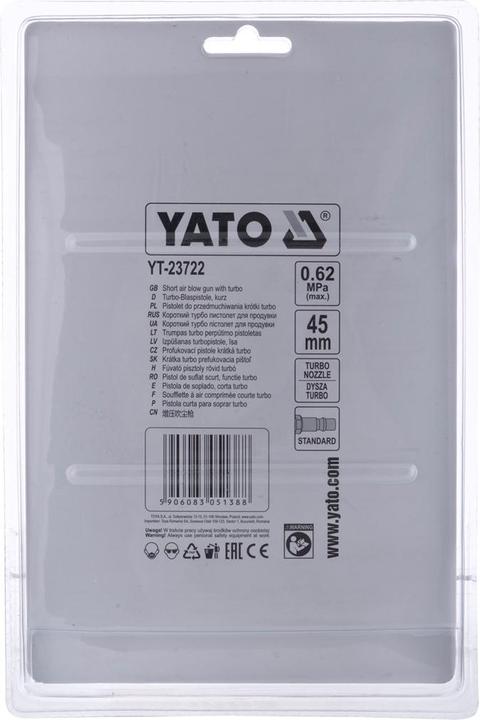 Image du produit Yato Pistolet de soufflage d'air comprimé professionnel avec buse turbo Venturi, 6,2 bar, air comprimé