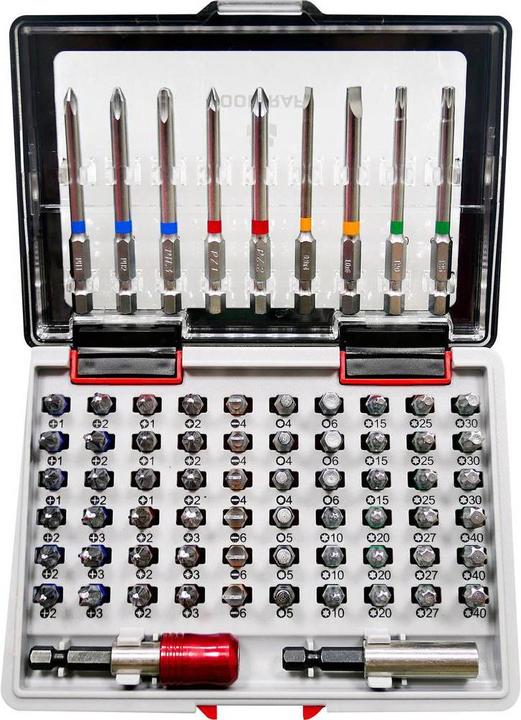 Toolcraft Bit-Set Farbcodiert 71tlg (Innensechsrund TX M20, Innensechsrund TX M27, Innensechsrund TX M30, Innensechsrund TX M10, Innensechsrund TX M15, Innensechsrund TX M25, Innensechsrund TX M40, Kreuz Phillips PH M1, Kreuz Phillips PH M2, Kreuz Pozidriv PZ M1, Kreuz Pozidriv PZ M2, Kreuz Phillips PH M3, Kreuz Pozidriv PZ M3)