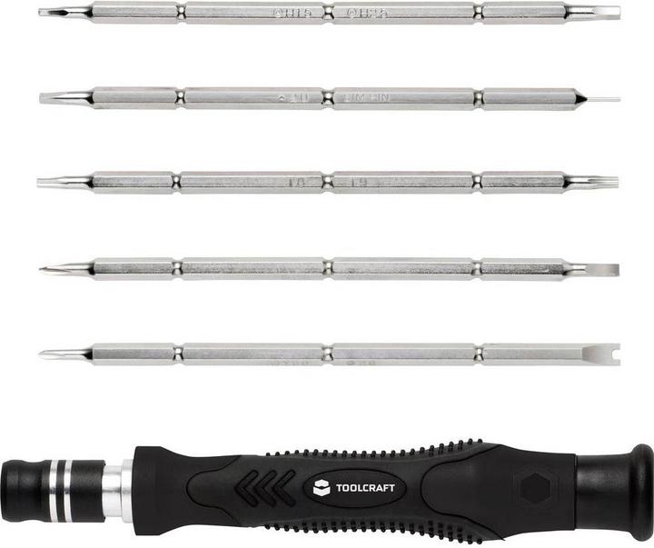 Image du produit Toolcraft Tournevis de précision à deux broches 16 en 1 (Escale, Hexagone externe, Recouvrement cruciforme Phillipps (PH), Section en T, 5 lobes (Pentalobe), Trilogie)