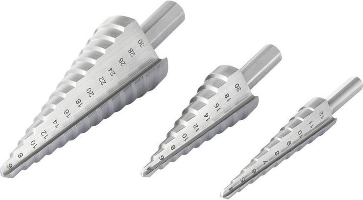 Actual product image Toolcraft Step drill set HSS 3-fold 4 20 mm, 12 6 30 mm 8 10 (12 mm, 20 mm, 30 mm)